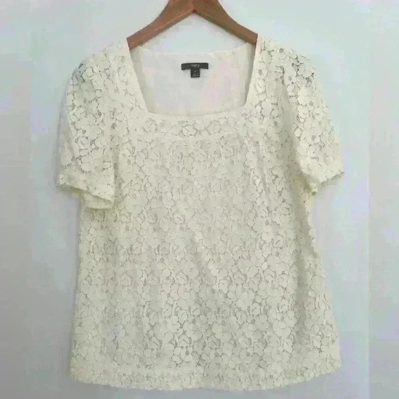 Apt. 9 Vintage Square Neck Short Sleeve Lace Blouse in Ivory Medium Cotton Blend - Picture 2 of 5